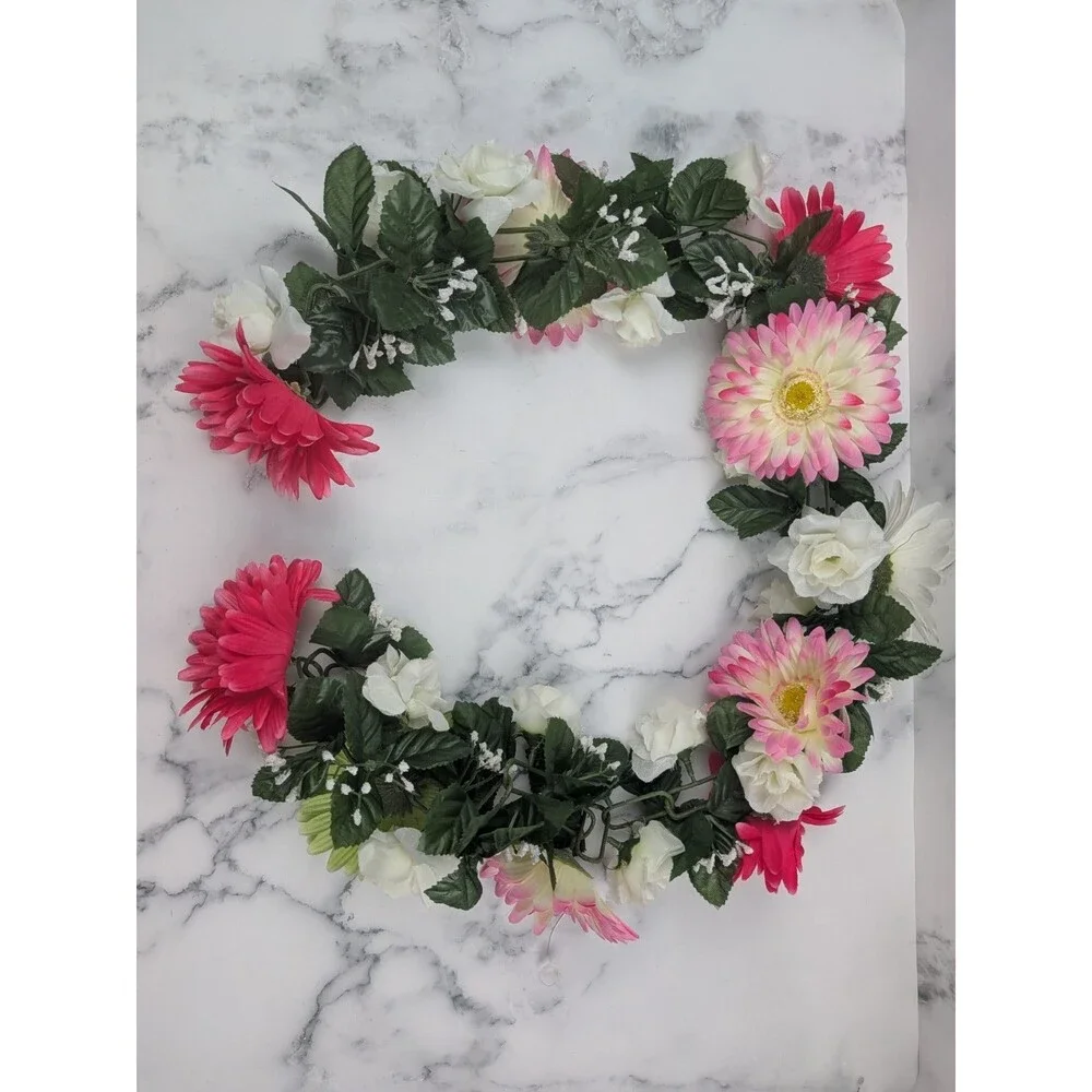 4 Foot White PinkFloral Garland Artificial Flowers